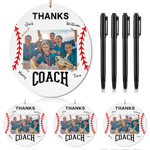 Cinnvoice 4er-Set Bilderrahmen mit Signaturstiften für 10,2 x 15,2 cm große Fotos, Holz-Bilderrahmen, Dankes-Baseball-Trainer, Geschenk von Team-Trainern, Wertschätzung, Heimschild von Cinnvoice