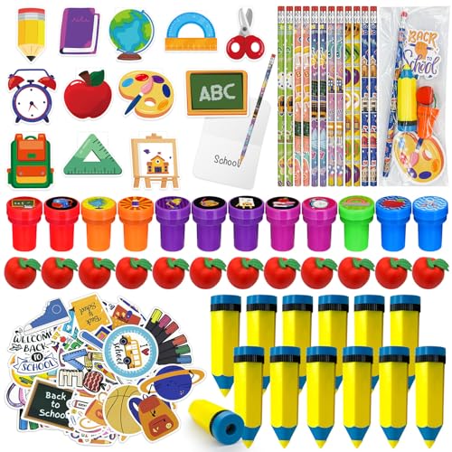 122 Stück Willkommensgeschenk für den Schulanfang, Partygeschenke, Schulanfang, Partyzubehör, Schulbus, Kindergarten, Abschlussfeier, Partyzubehör, Lehrer, Belohnungspreise, Schreibwaren-Set (Schule) von Cinrobiye