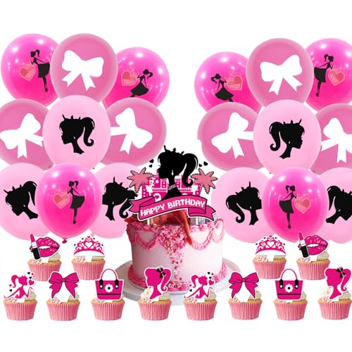 Cinsersr 31 Stück Barbie Deko Geburtstag Mädchen Prinzessin Tortendeko Barbie Geburtstag Deko Set Happy Birthday Topper für Kinder Geburtstag Party Kuchen Dekoration Supplies für Geburtstag Party von Cinsersr