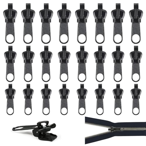 Reißverschluss Zipper 24 Stück Reißverschluss Ersatz Zipper Reißverschluss Reparatur Set Reißverschluss Schieber Universeller Reißverschluss für Jacken Koffer und Rucksäcke Abnehmbar (Schwarz) von Cinsersr