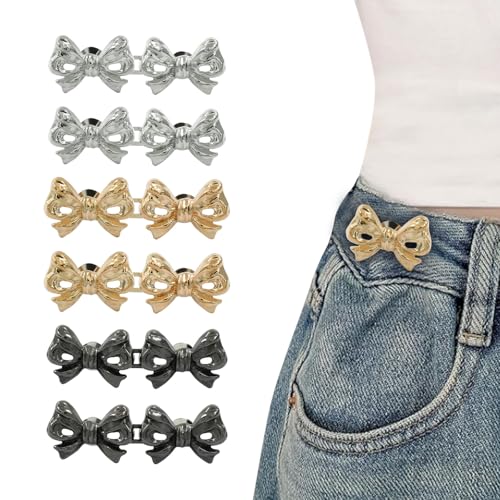 Cionyce Hosen-Taillenstraffer, 6 Sets, verstellbare Jeansknöpfe für Frauen, Taillenhosen-Clips für kein Nähen, Schleife, Taillennadel, Knopf von Cionyce