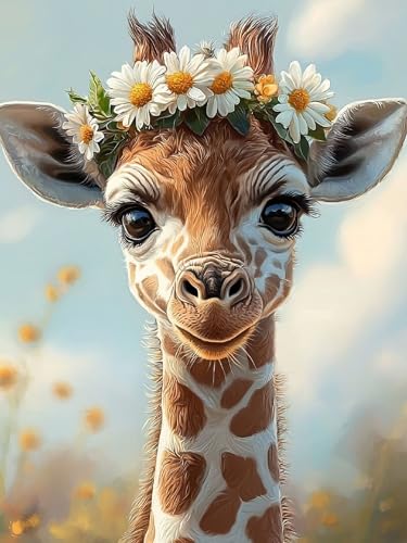 Malen Nach Zahlen Erwachsene Giraffe, Malen Nach Zahlen Blume ab 7 Jahre Mädchen, Malen-Nach-Zahlen mit Pinseln Acrylfarben, DIY Paint by Numbers Ölgemälde Geschenke Dekor Ohne Rahmen 30x40cm H-7 von Ciooyxee