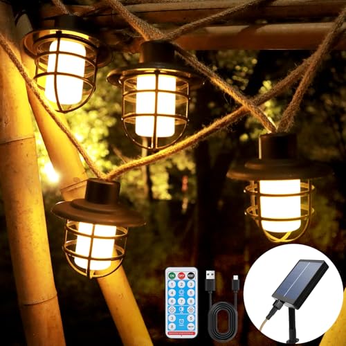 Circlio Solar Lichterkette Außen Retro mit 20 Glühbirnen, 11.5m 1200 mAh Strom/Solarlichterkette Außen Wetterfest mit Fernbedienung und Timer, Led Outdoor Lichterkette, Balkondekofür Gärten Hochzeit von Circlio