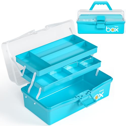 Cisivis 3 Regal Mehrzweck Aufbewahrungsbox, Bastelkoffer Aufbewahrung Kinder, Sortierbox, Organizer Box, Bastelbox, Nähkasten, Toolbox, Angelkoffer, Medizinkoffer - Blau（30.5CM x 18CM x 15CM） von Cisivis