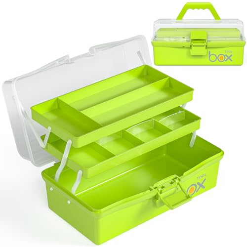 Cisivis 3 Regal Mehrzweck Aufbewahrungsbox, Bastelkoffer Aufbewahrung Kinder, Sortierbox, Organizer Box, Bastelbox, Nähkasten, Toolbox, Angelkoffer, Medizinkoffer - Grün（30.5CM x 18CM x 15CM） von Cisivis