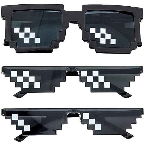 Cisixin 3 Stücke Pixel Mosaik Gläser, Funny Games Partybrillen Schwarze Sonnenbrille Foto Requisiten Unisex Brillen für Reisen, Fotografie, Themenpartys, Festivals von Cisixin