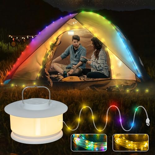 Ciskotu Camping Lichterkette Aufrollbar, 2-IN-1 10M Wasserdichte Tragbare Camping Lichterkette, 7 Farben 8 Modi USB Ladung Lichterkette Außen, für Camping, Zelt, Vorzelt, Party, Terrasse von Ciskotu