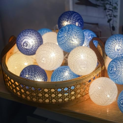 Ciskotu Lichterketten Inne Batterie, 3.8M Lichterkette Lampions 20 LED, Cotton Ball Lichterkette Kugeln für Kinderzimmer Weihnachten Party Garten Terrasse (Blau) von Ciskotu