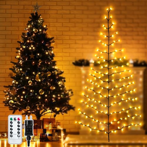 Ciskotu LED Weihnachtsbaum Lichterkette, 8 Modi 180 LED Baum Lichterkette Weihnachten Deko Innen mit Stecker, Biegbare Künstliche Lichterbaum Weihnachtsdeko Lichterkette für Wand von Ciskotu