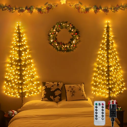 Ciskotu LED Weihnachtsbaum Lichterkette, 8 Modi 180 LED Baum Lichterkette Weihnachten Deko Innen mit Stecker, Biegbare Künstliche Lichterbaum Weihnachtsdeko Lichterkette für Wand von Ciskotu