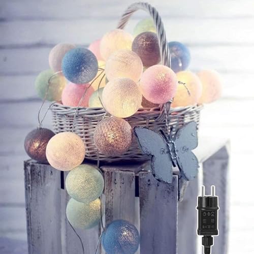 Ciskotu lichterkette Innen mit Stecker, 3.8M Lichterkette Lampions 20 LEDs，Lichterkette Cotton Ball Kugeln für Kinderzimmer Weihnachten Party Garten Terrasse (Mehrfarbig) von Ciskotu