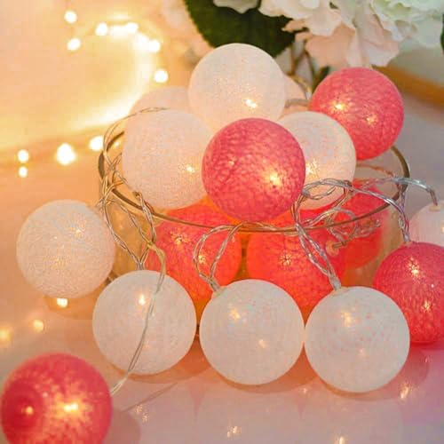 LED Lichterkette Baumwollkugeln Batteriebetrieben, 3,3m 20er Cotton Ball Lichterketten Kugeln Nachtlicht für Weihnachten, Hochzeit, Party, Zimmer, Wohnheim, Innen Deko von Ciskotu