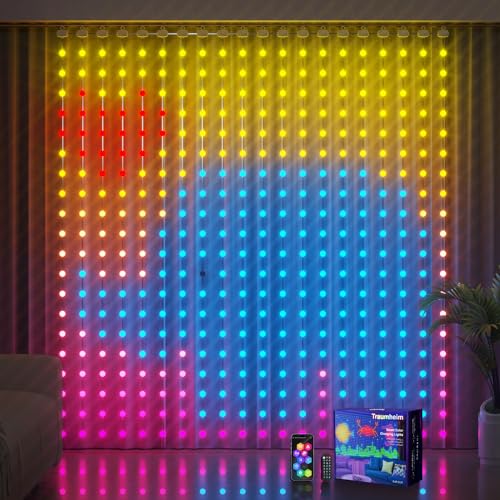 Traumheim® Lichterketten Vorhang, 186+ Modi RGBIC Smart Lichtervorhang Led Vorhang 3 x 3 M, IP65 Wasserdicht DIY Dynamisches Lichtmuster mit 400 LED Lichtvorhang, Lichterkette Wand Zimmer Deko von Ciskotu