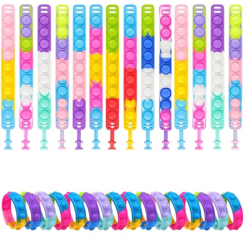 Cisolen 30 Stück Einstellbar Bubble Fidget Armband Spielzeug Pop it Armband Pop Bubble Bracelet Fidget Spielzeug 15 Farben Mitgebsel Kindergeburtstag Sensorik Spielzeug Armband Kinder Gastgeschenk ﻿ von Cisolen