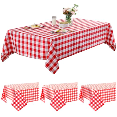 Cisolen 4 Stück Einweg Tischdecke Rote und weiße Gingham Karo Tischdecke 130 cm x 220 cm Rechteckig Tischdecke für Party Weihnachten Hochzeit Picknick Geburtstags Halloween Dekorationen von Cisolen