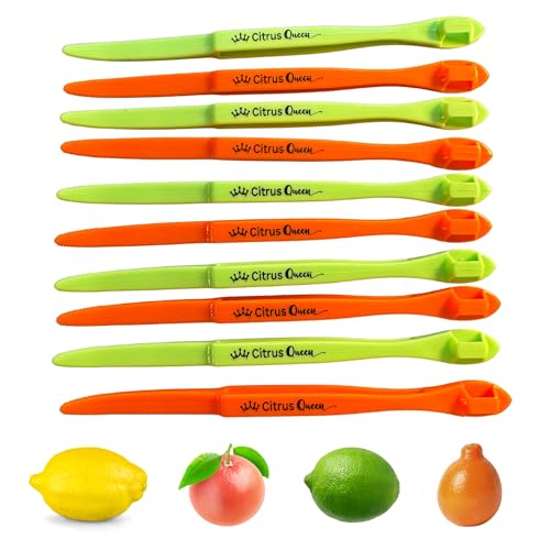 Citrus Queen Zitrusschäler, 10 Stück (5 Orange, 5 Grün), einfaches Zitrusschäler-Werkzeug für Orangen, Zitronen, Limetten, Grapefruits, Dual-Ended Design für schnelles und sauberes Schälen, langlebig von Citrus Queen