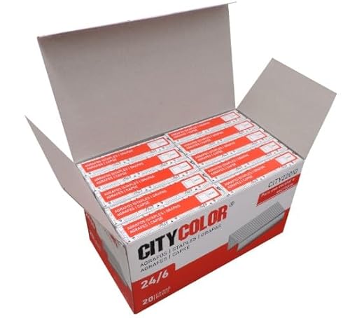 Heftklammern City Color 24/6, Standardgröße, Box mit 20 Packungen von Citycolor