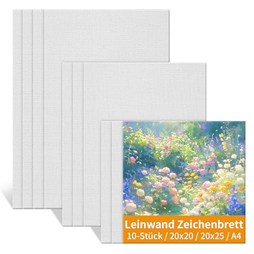 Ciusdkler 10 Stück Leinwand Set, Leeren Leinwänden, (20x20cm-3 STK, 20x25cm-3 STK, A4 21x29.7cm-4 STK) leinwände zum bemalen, Leinwänden für Acrylfarben, Öl und Aquarell von Ciusdkler