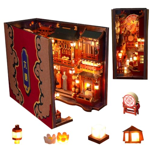 Cjeuxnr Buchecken-Kits im chinesischen Stil für Erwachsene, 3D-Holzpuzzle, Bücherstütze, Bücherregal, Dekoration, Einlage Gasse, DIY, Miniatur-Buchecken-Modell, Bastelsets für Erwachsene, Geschenke von Cjeuxnr