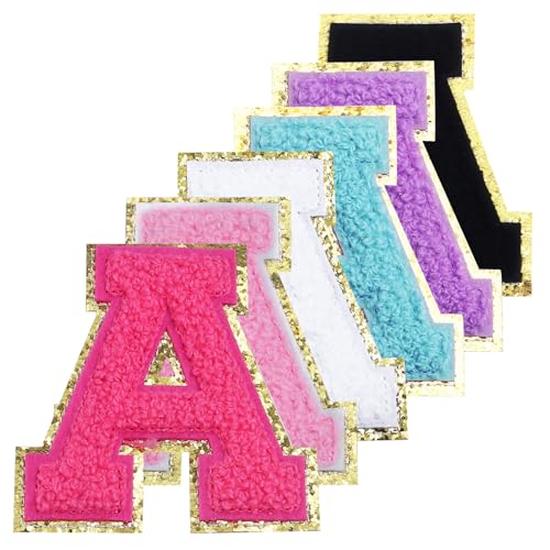 Chenille-Buchstaben-Flicken zum Aufbügeln, 7,9 cm, glitzernd, adrette Varsity-Buchstaben-Aufnäher für Kleidung und Hüte, Alphabet-Stoffaufnäher für Team-Kostüm-Dekoration (gemischte Farben, A) von Ckysee