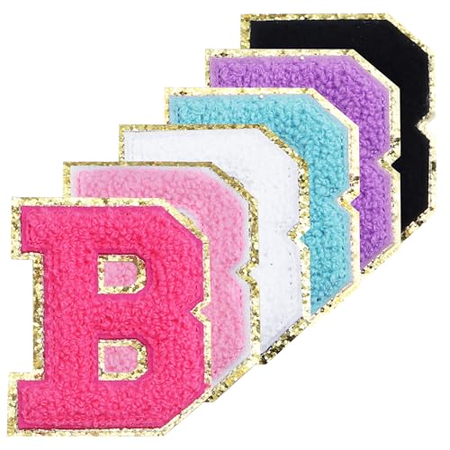 Chenille-Buchstaben-Flicken zum Aufbügeln, 7,9 cm, glitzernd, adrette Varsity-Buchstaben-Aufnäher für Kleidung und Hüte, Alphabet-Stoffaufnäher für Team-Kostüm-Dekoration (gemischte Farben, B) von Ckysee