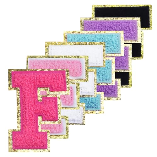 Chenille-Buchstaben-Flicken zum Aufbügeln, 7,9 cm, glitzernd, adrette Varsity-Buchstaben-Aufnäher für Kleidung und Hüte, Alphabet-Stoffaufnäher für Team-Kostüm-Dekoration (gemischte Farben, F) von Ckysee