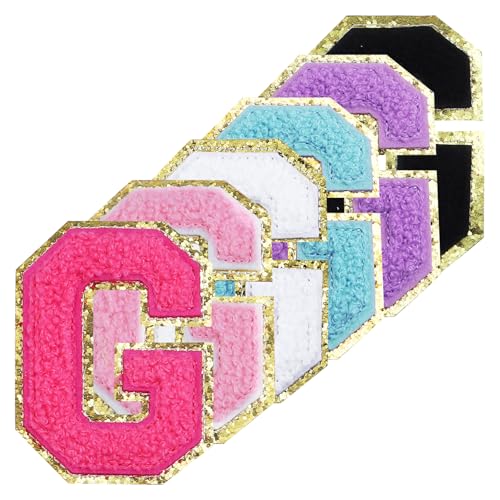 Chenille-Buchstaben-Flicken zum Aufbügeln, 7,9 cm, glitzernd, adrette Varsity-Buchstaben-Aufnäher für Kleidung und Hüte, Alphabet-Stoffaufnäher für Team-Kostüm-Dekoration (gemischte Farben, G) von Ckysee