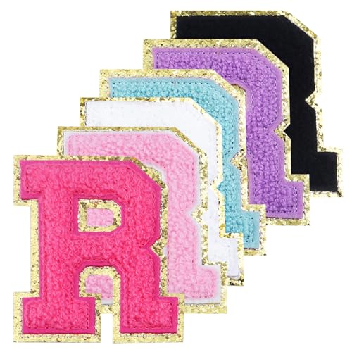 Chenille-Buchstaben-Flicken zum Aufbügeln, 7,9 cm, glitzernd, adrette Varsity-Buchstaben-Aufnäher für Kleidung und Hüte, Alphabet-Stoffaufnäher für Team-Kostüm-Dekoration (gemischte Farben, R) von Ckysee