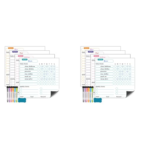 ClAZTyict Trocken abwischbare Aufgabendiagramm für Kinder, 8 Stück trocken abwischbare Verhaltenstabellen und 12 farbige Marker mit Radiergummi, Belohnungstabelle von ClAZTyict