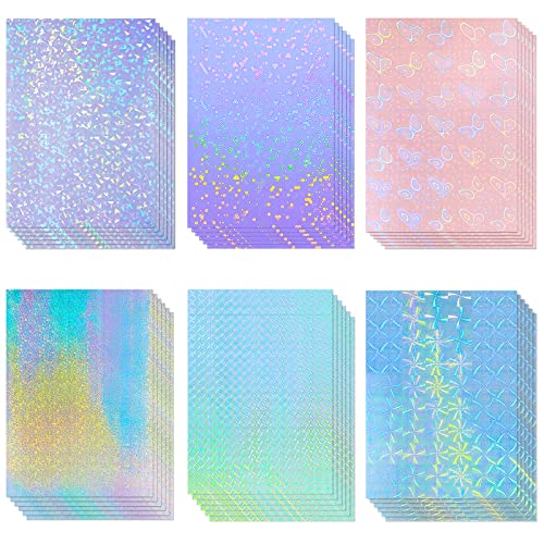 36 Blätter Holographische Aufkleber Papier Klare A4 Vinyl Aufkleber Papier Selbstklebende Wasserdichte Transparente Folie, 11,7 x 8,3 Zoll (Neuartiger Stil) von Clabby