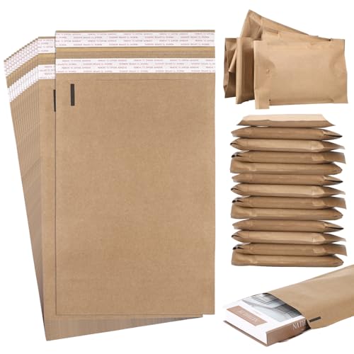 Clabby 100 Stück Kraftpapier-Versandtaschen, abbaubar, Luftpolster-Versandtaschen, Poly-Umschläge, wiedergewinnbar, wiederverwendbar, kompostierbar, gepolsterte Verpackung für Taschen, T-Shirts, von Clabby