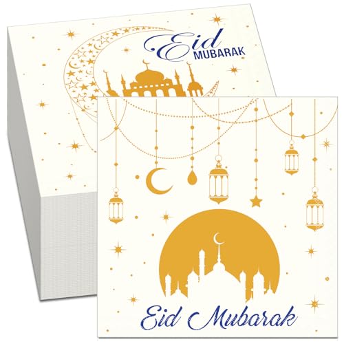 Clabby 13 x 13 Zoll Ramadan Deko Servietten Eid Ramadan Mubarak Servietten Bayram Servietten Iftar Kareem Servietten Hayirli Ramazanlar Papierservietten für Ramadan Mubarak Tischdeko(100 Stück) von Clabby