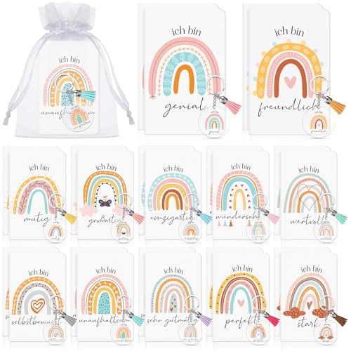 Clabby 24 Inspirierende Geschenke Sets Mini Notizblock mit Spruch Acryl Schlüsselanhänger mit Organzabeutel Dankeschön Geschenke Abschiedsgeschenke für Kollegen Lehrer Freundin Jahresende Weihnachten von Clabby