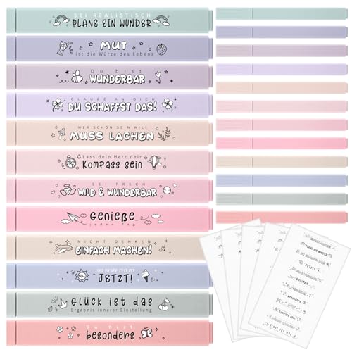 Clabby 24 Stück Motivierend Marker Pastell Set Highlighter Pen Text Marker Stifte Assorted Farben mit 10 Bilder Inspirierende Selbstklebende Aufkleber Leuchtstiftes für Lehrer Kollegen Schule Büro von Clabby