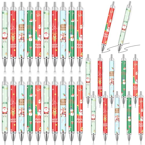 Clabby 30 Weihnachtsstifte Weihnachten Druckkugelschreiber Weihnachts Kugelschreiber mit Weihnachtsmann Elch Schneemann Weihnachtsbaum Schwarze Tinte Weihnachten Stift Weihnachtsgeschenke für Schüler von Clabby