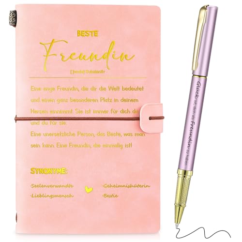 Clabby Dankeschön Geschenke für Beste Freundin Inspirierendes Leder Notizbuch mit Stift A6 Kleines Reise Tagebuch Abschiedsgeschenk für Paar Valentinstag von Clabby