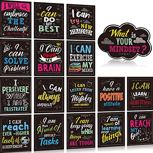 Wachstums Mindset Poster Set Konfetti Klassenzimmer Schwarzes Brett Dekoration Positiv Achtsamkeit Klassenzimmer Plakat für Grundschule Mittelschule Wand Dekoration (Schick Stil) von Clabby