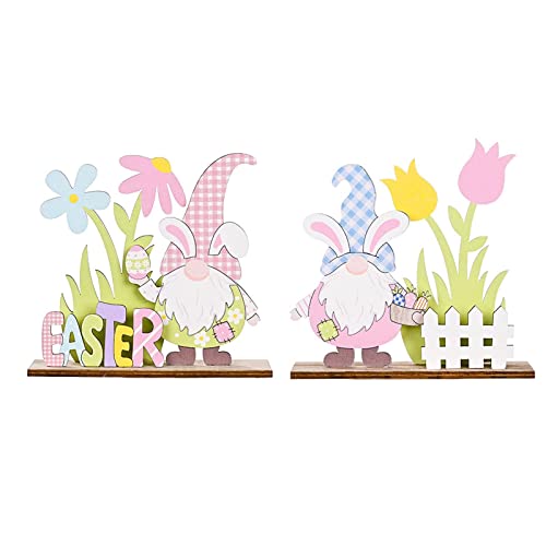 2PC Ostern Tischdeko Ostern Holztisch Hase Gnome Osterdeko Party Szene Dekorative Requisiten Ostergeschenke Osterdeko für Kinderzimmer Junge Stiftablage Holz Eiche (One Size) von Clacce