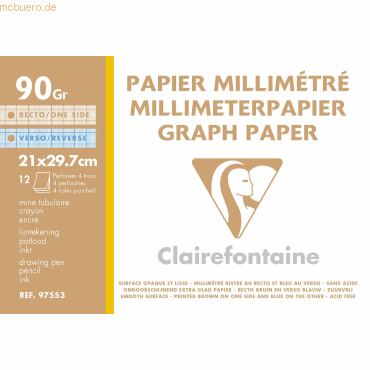 10 x Clairefontaine Millimeterpapier A4 gelocht weiß 90g/qm 12 Blatt von Clairefontaine