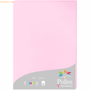 10 x Clairefontaine Papier A4 Pollen 160g 50 Blatt bonbonrosa von Clairefontaine