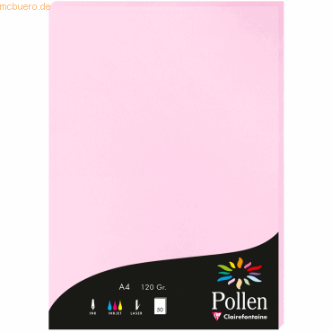 10 x Clairefontaine Papier Pollen A4 120g 50 Blatt bonbonrosa von Clairefontaine