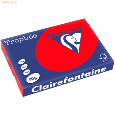 5 x Clairefontaine Kopierpapier Trophee A3 80g/qm VE=500 Blatt koralle von Clairefontaine