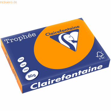 5 x Clairefontaine Kopierpapier Trophee A3 80g/qm VE=500 Blatt orange von Clairefontaine