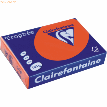 4 x Clairefontaine Kopierpapier Trophee A4 160g/qm VE=250 Blatt orange von Clairefontaine