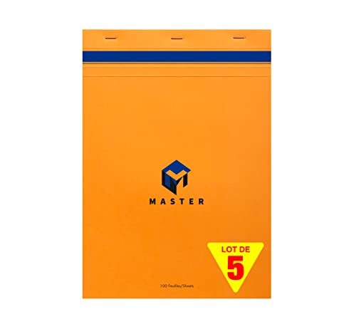 Calligraphe Clairefontaine 10704C - Packung mit 5 Schreibblöcken Calligraphe Master kopfseitig geheftet, DIN A4 21x29,7 cm, 50 Blatt kariert, 70g, Orange, 1 Pack von Clairefontaine