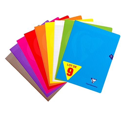 ClaireFontaine 299361AMZC - Set mit 9 Heften Mimesys, 48 Blatt, DIN A4+, 24 x 32cm, 90g, französische Lineatur, 1 Set, farbig sortiert von Clairefontaine