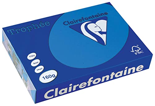 Clairefontaine 1022C - Ries Druckerpapier / Kopierpapier Trophee, intensive Farben, DIN A4, 160g, 250 Blatt, Karibikblau, 1 Ries von Clairefontaine