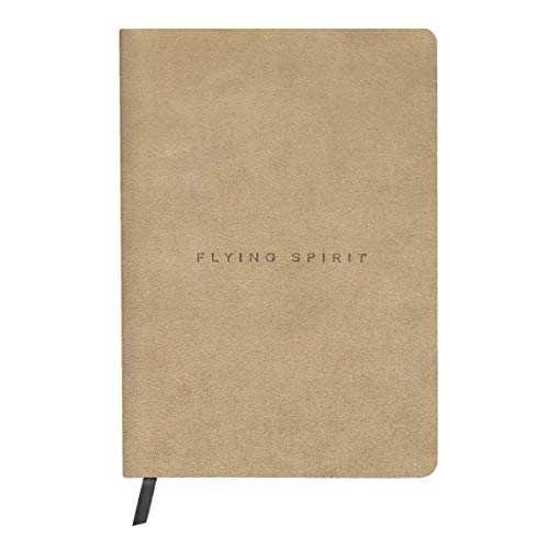 Clairefontaine 103946C Heft Flying Spirit, Cover aus Leder, 14,8 x 21cm, Fadenbindung, Lesezeichen, 90 Blatt, 90g, liniert, 1 Stück, Beige von Clairefontaine