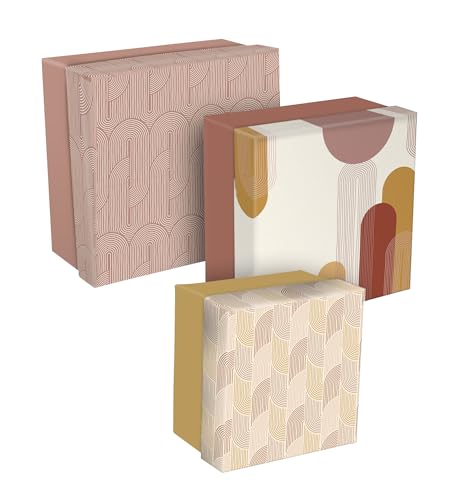 Clairefontaine 116080C - Set mit 3 quadratischen Aufbewahrungsboxen Terracotta, 25x25x12 cm, 20x20x11cm und 16x16x10 cm, ideal zum Sortieren, 1 Set von Clairefontaine