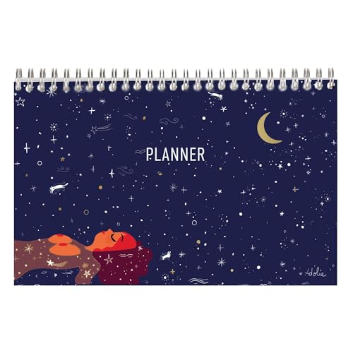 Clairefontaine - 116295C – Ein Block mit Spiralbindung, 22 x 14 cm – Motiv Himmel/Mond/Stern – 53 bedruckte Blätter – Wochenplaner – Wochenkalender – Organisation – Adolie von Clairefontaine